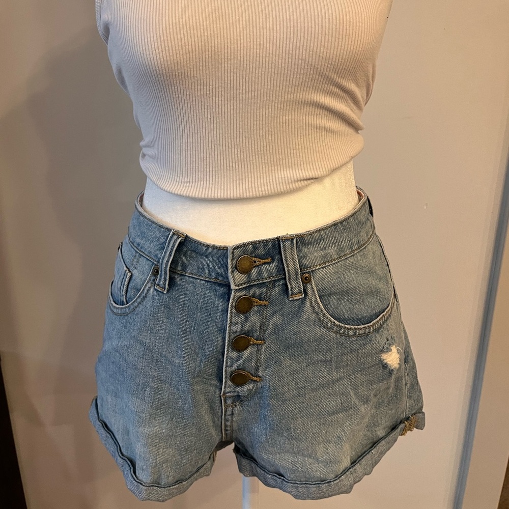 Roxy Blue Jean Shorts High-Waisted Vintage Style
